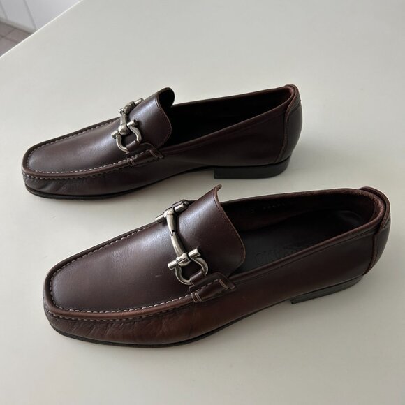 Mens Brown Leather Ferragamo Loafers Slip-Ons Designer Mens Shoes Sz 7.5 EE - Picture 3 of 16